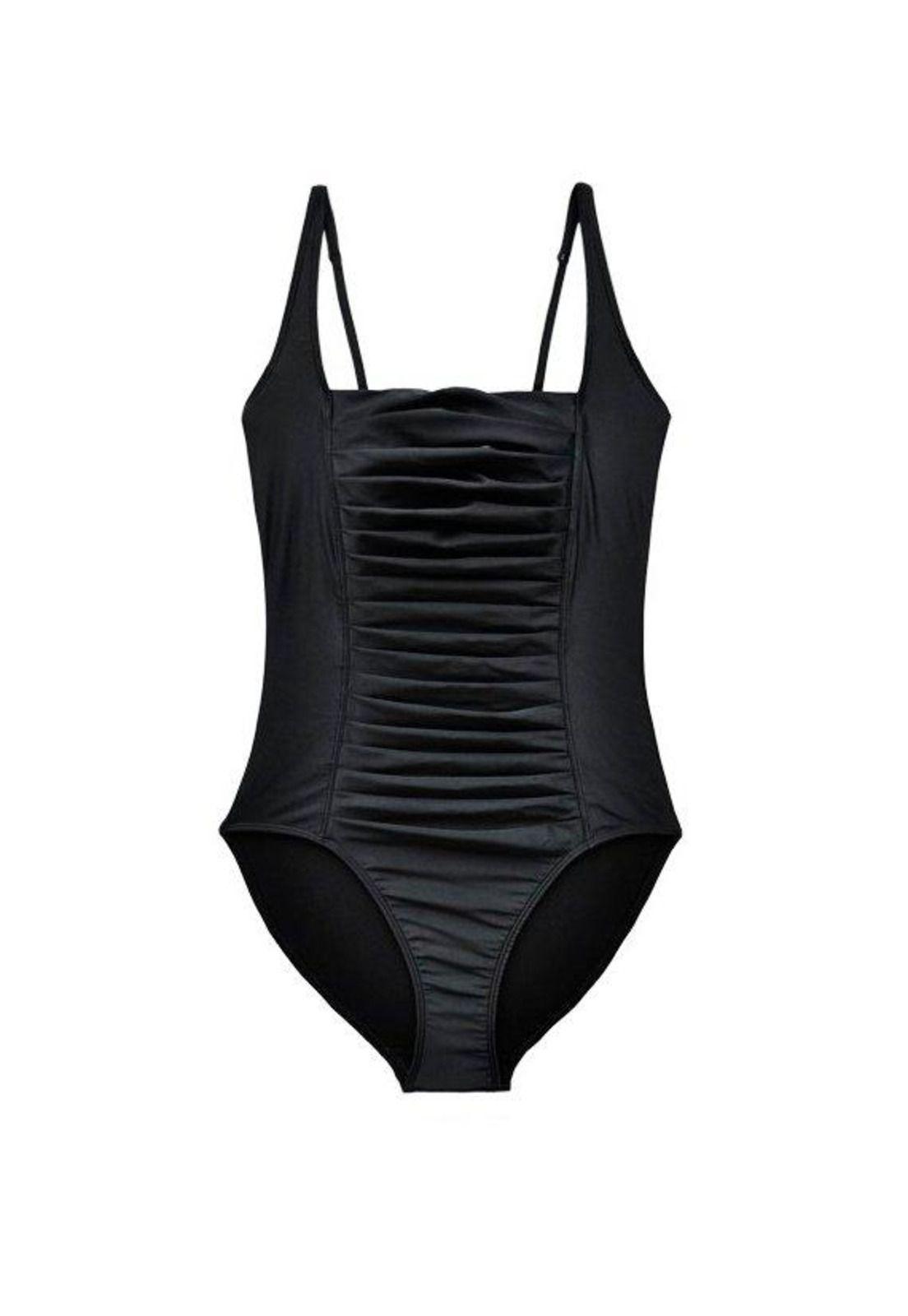 Traje de baño modelador con drapeado negro-0