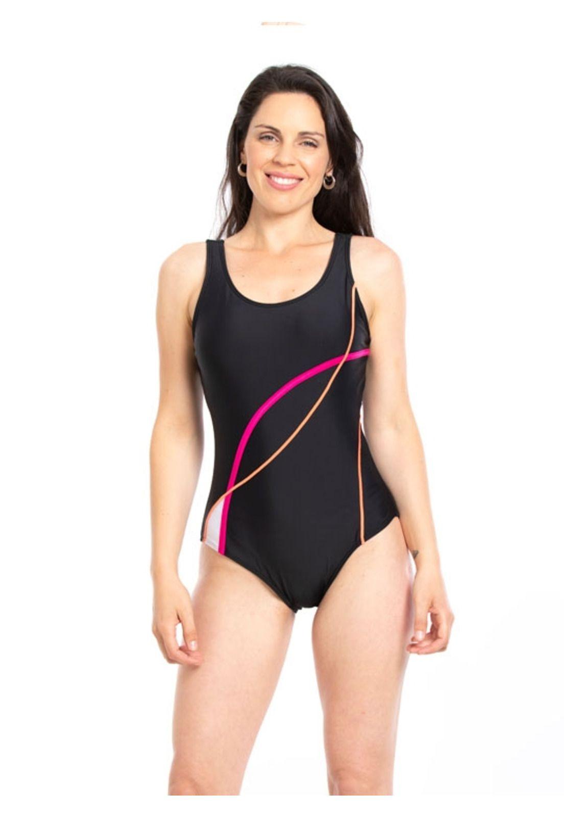 Traje de baño Deportivo rebajado con líneas fucsia-0