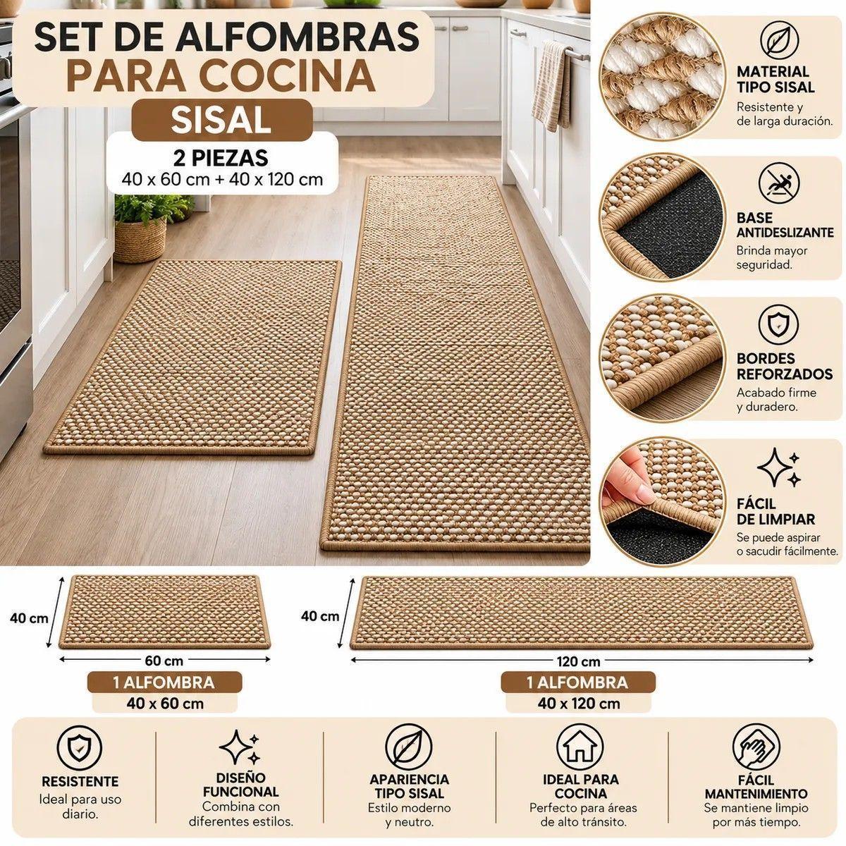 Set de 2 Alfombras para Cocina Sisal 40x60 40x120 cm-1