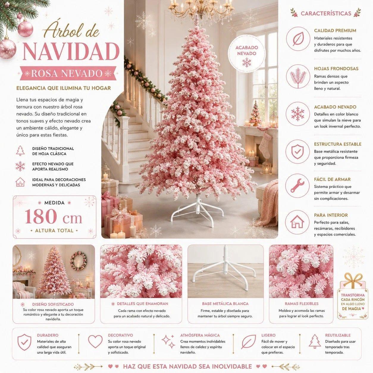 Arbol Pino De Navidad Rosa Nevado 180CM SDS64-1