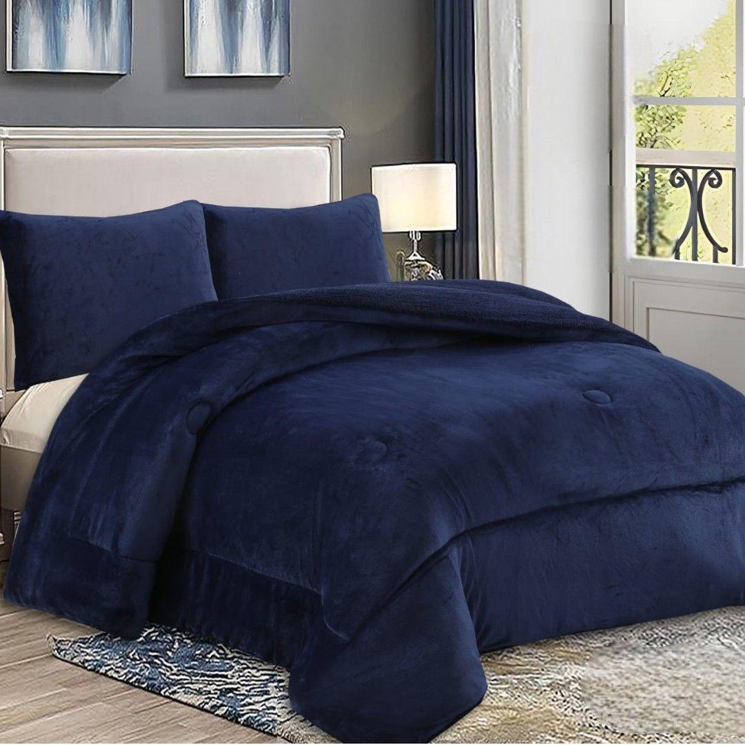 COBERTOR DE INVIERNO PLUSH LISO TAMAÑO KING AZUL-1