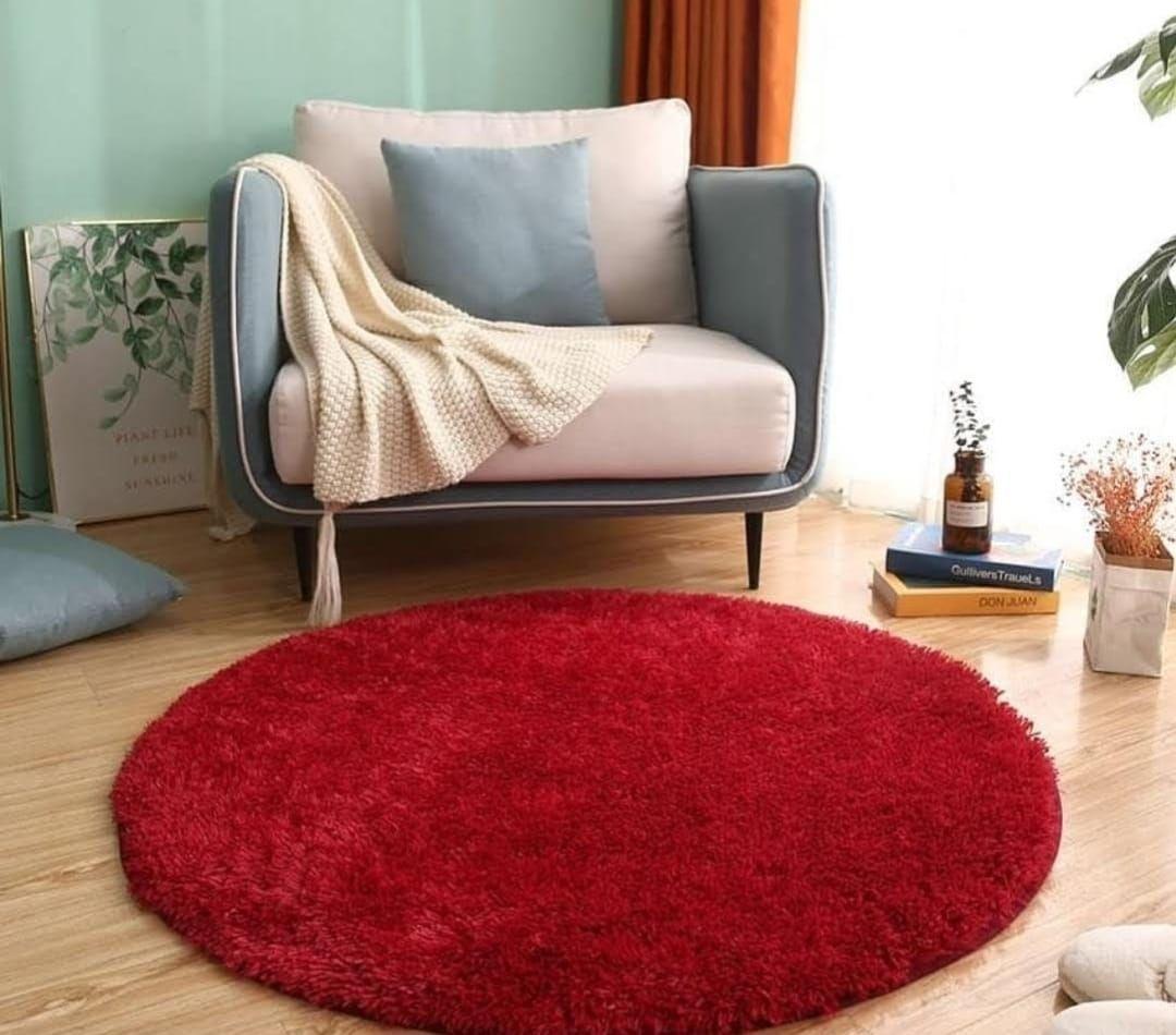 Alfombra Pelo Corto Redonda Burdeo 150cm-0