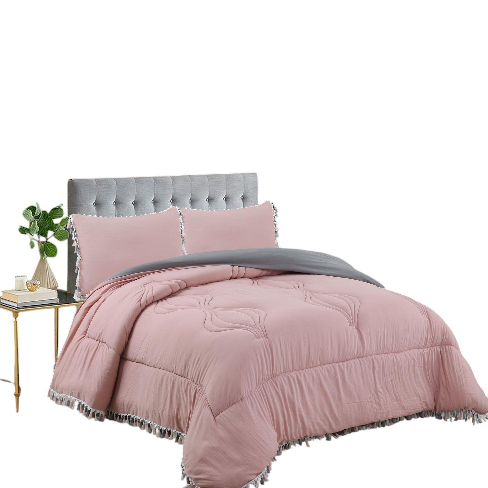 cubrecama plush con flecos 2 plazas acolchado -0