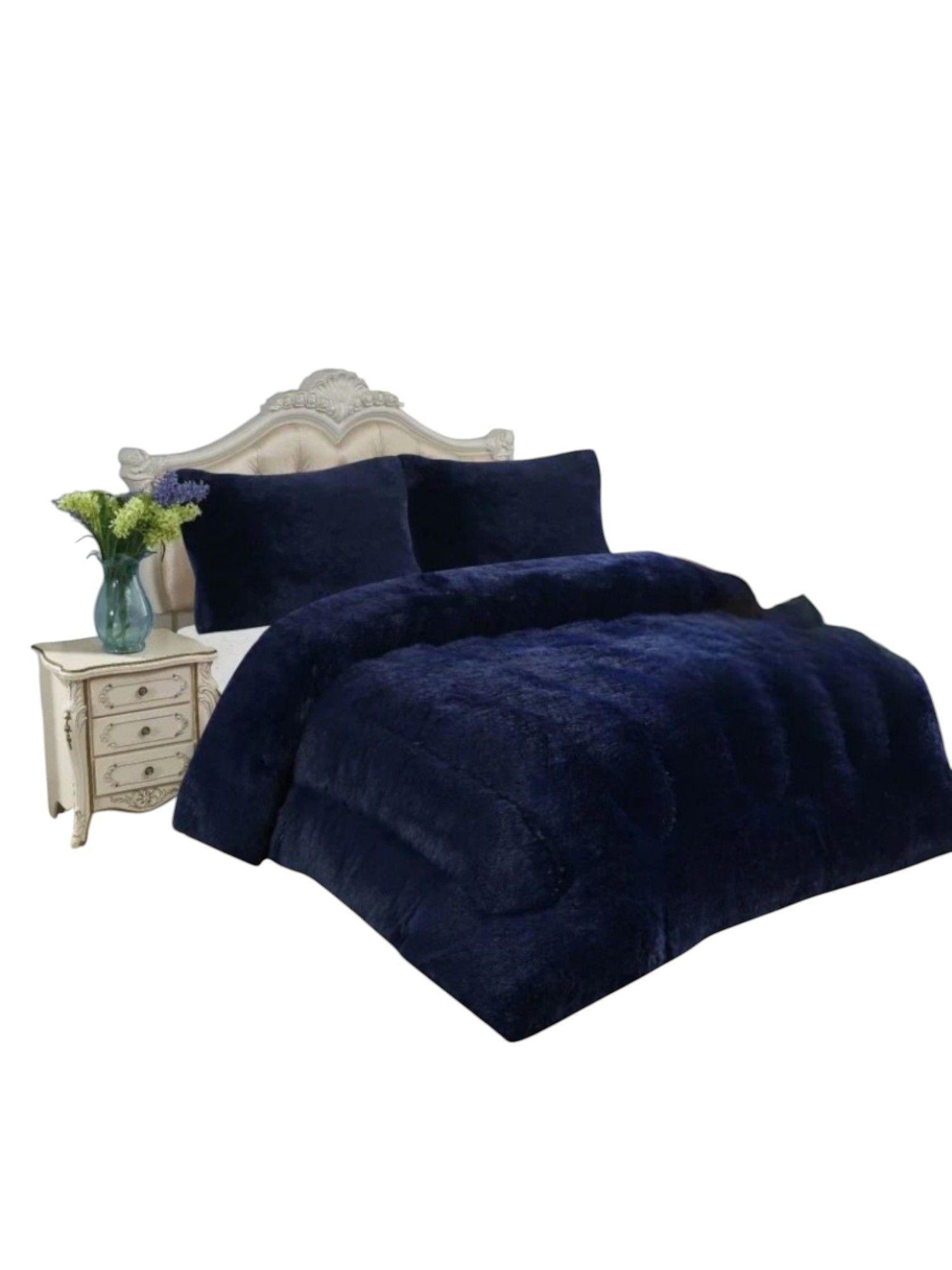 Cobertor de Invierno Peludos Con Chiporro Plaza y Media color azul marino-0