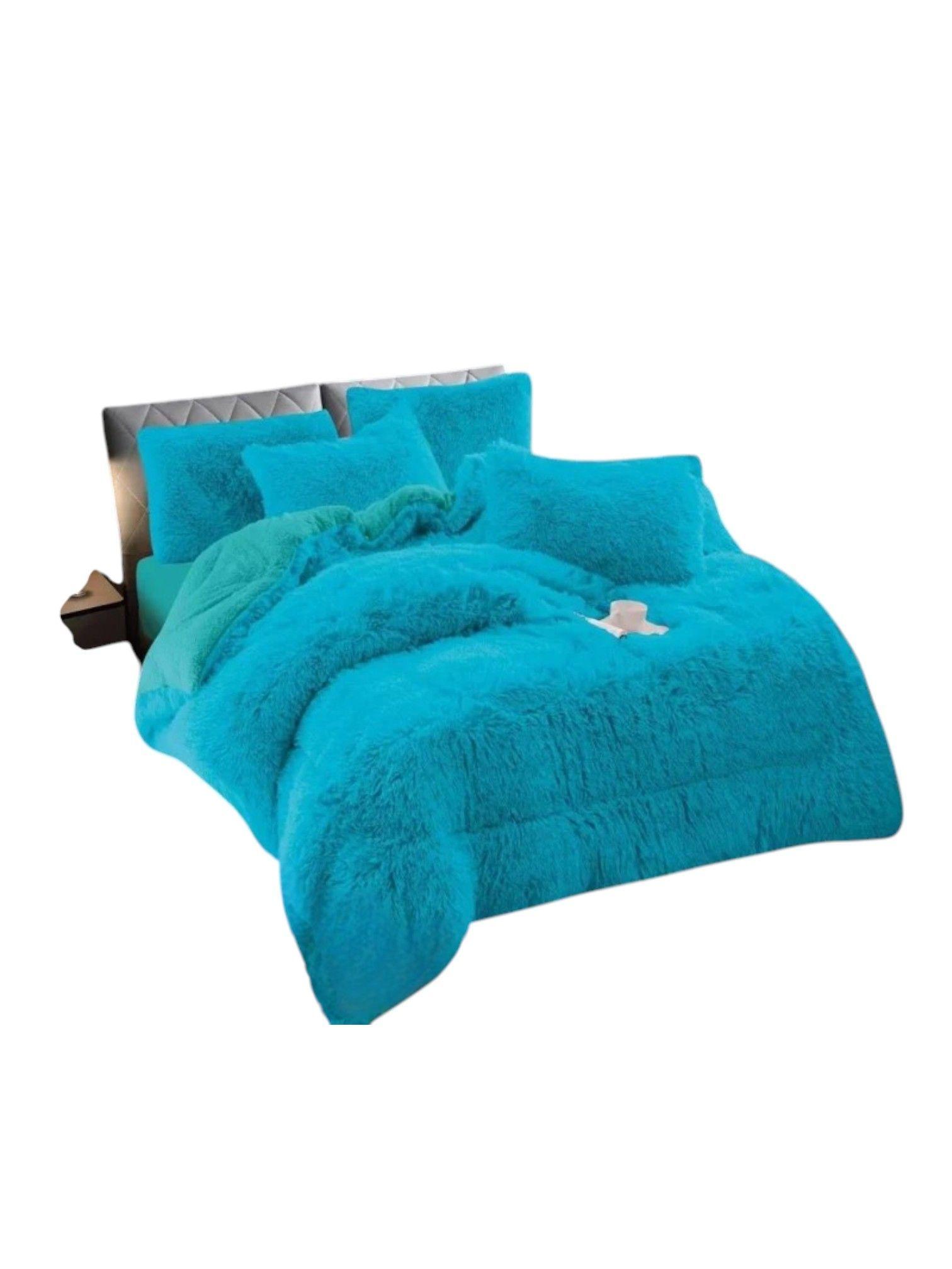 Cobertor de Invierno Peludo Con Chiporro Plaza y Media Color Turquesa-0