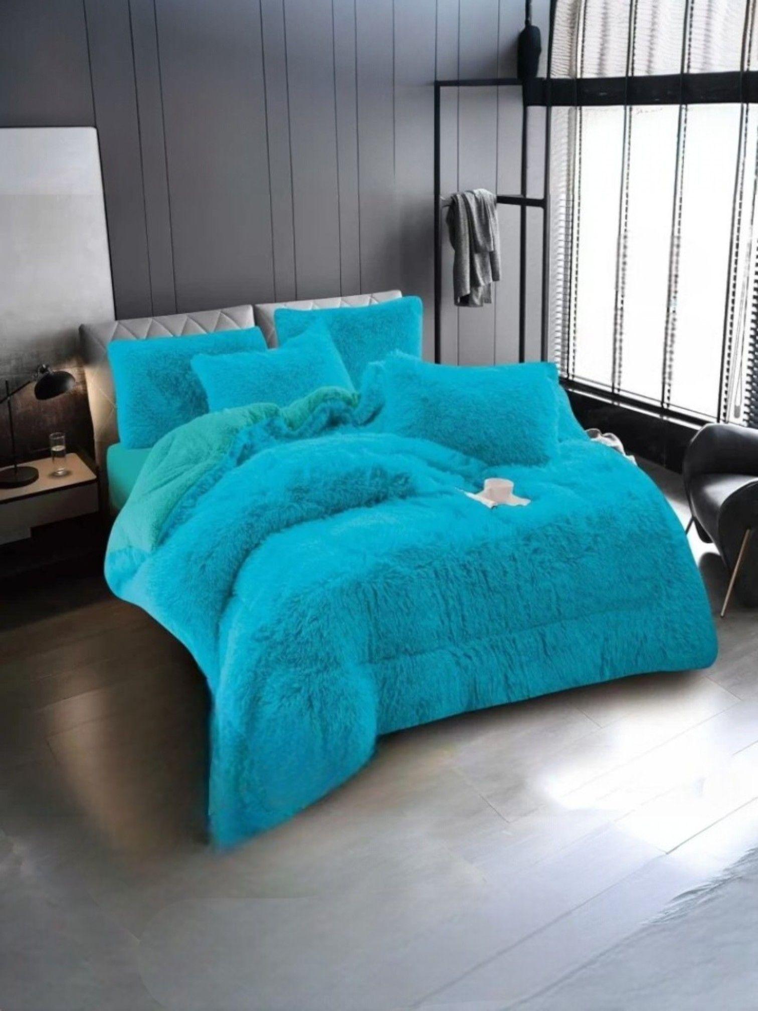 Cobertor de Invierno Peludo Con Chiporro Plaza y Media Color Turquesa-1