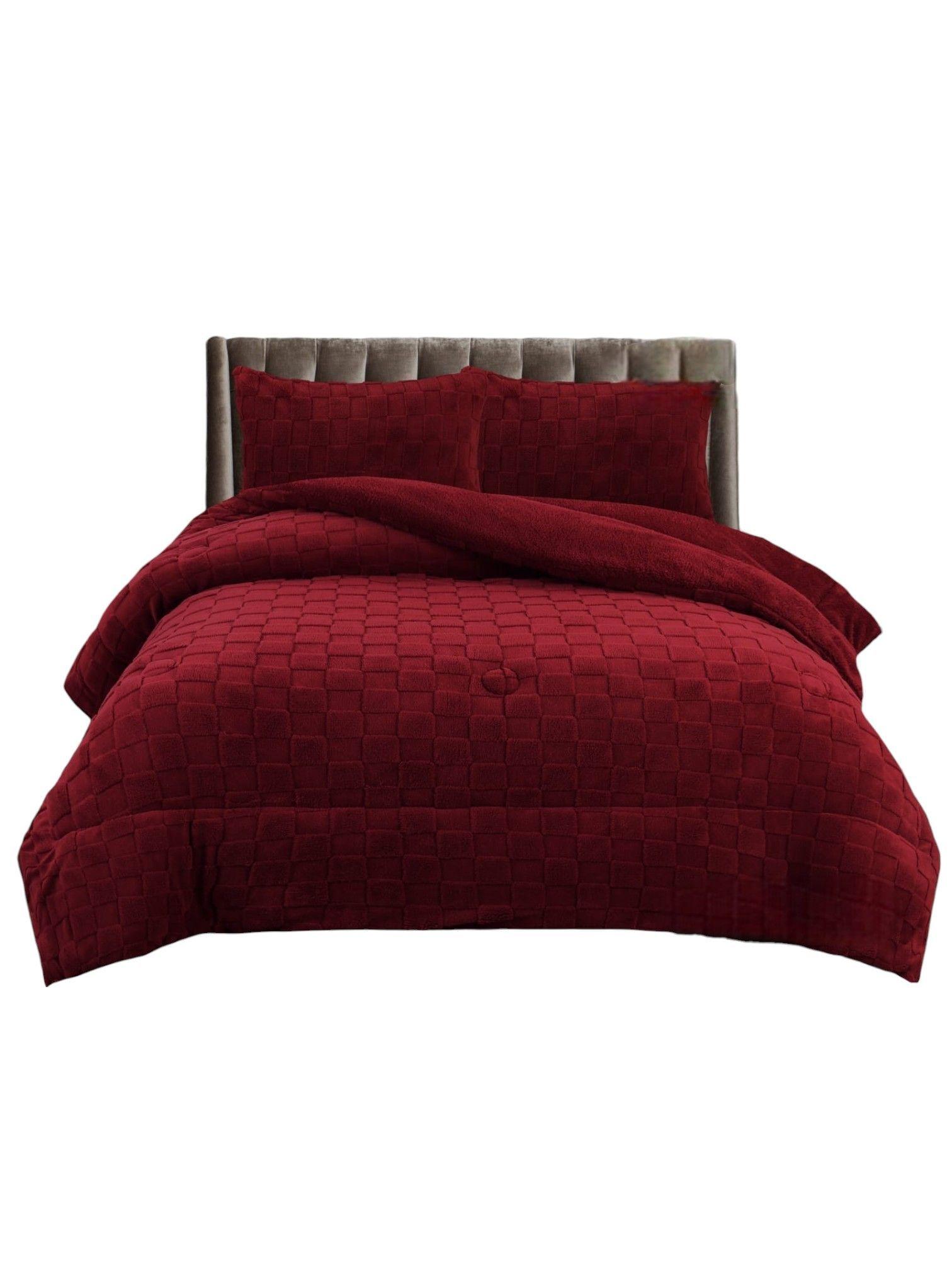 Plumón de invierno texturizado diseño cuadros con chiporro King color burdeo-0