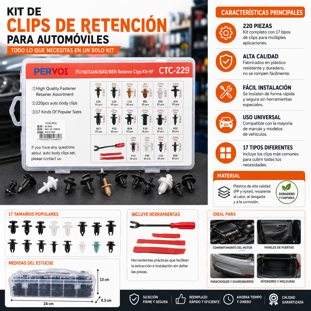 kit 220 Clip Fijacion Broche Retencion para autos-1