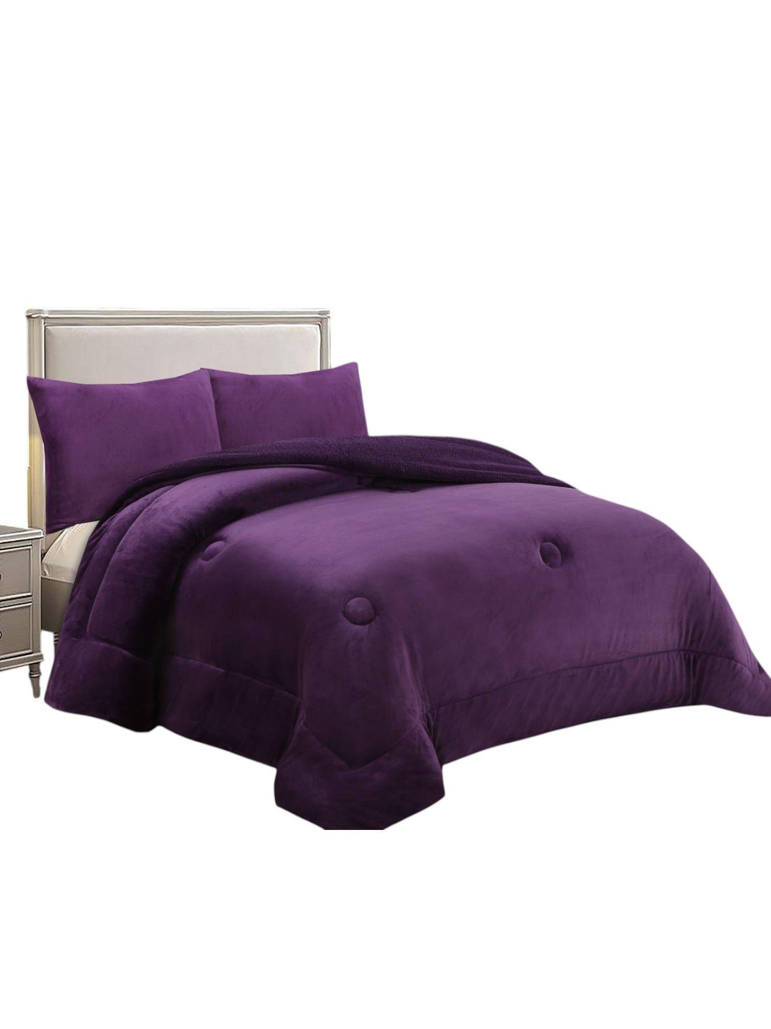 COBERTOR DE INVIERNO PLUSH LISO TAMAÑO KING MORADO.-0