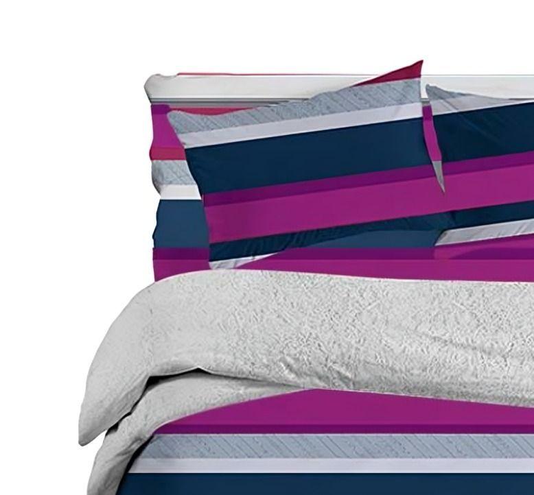 Plumón Sherpa + Sábana Microfibra de 2 Plazas / Líneas Moradas – Doral-2