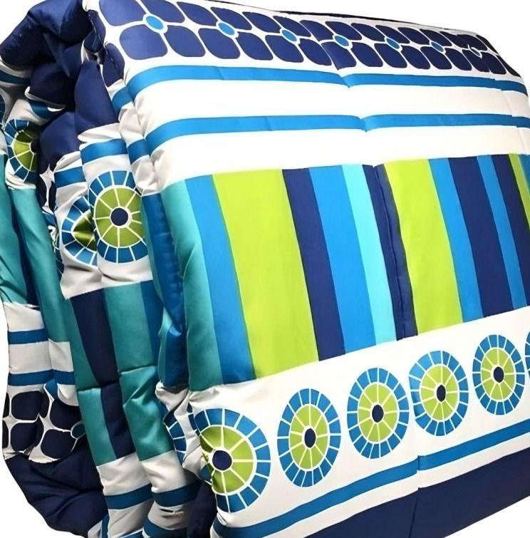 Plumón Estampado + Fundas + Sábanas 2 plazas / Geométrico Azul - Verde -2