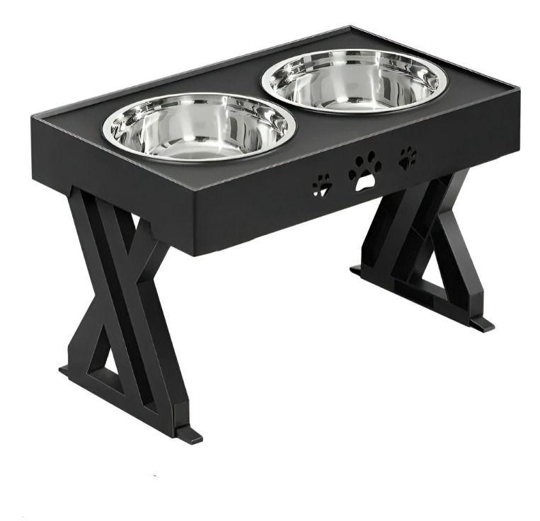 Comedero-bebedero Para Perros Altura Ajustable - Plato Acero-0