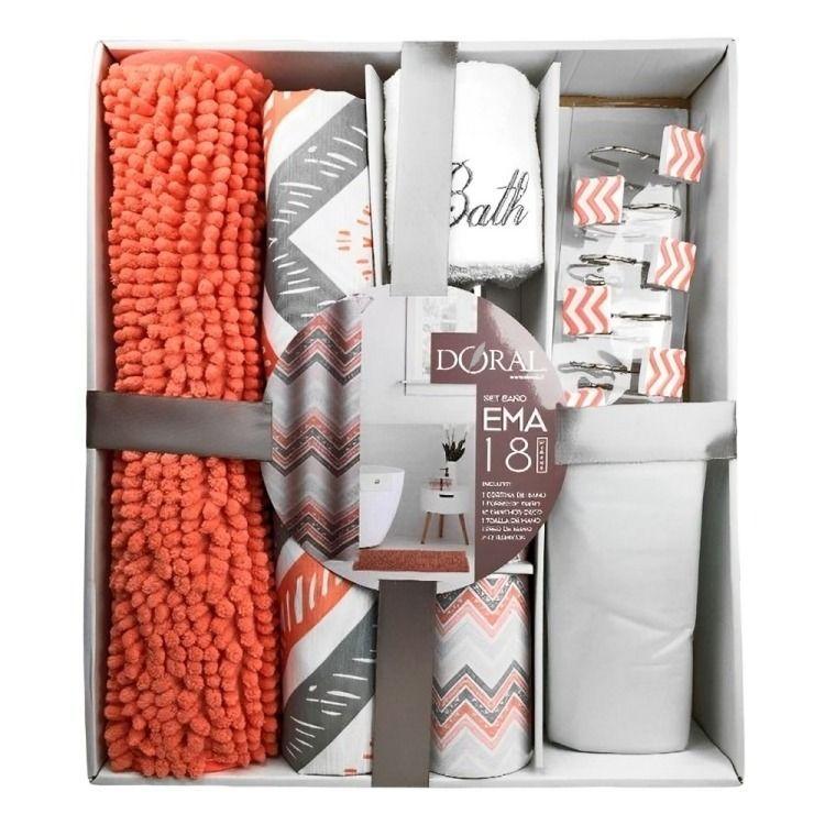 Set de Baño Ema 18 Piezas / Coral Lineas Diagonales Coral Gris – Doral-0