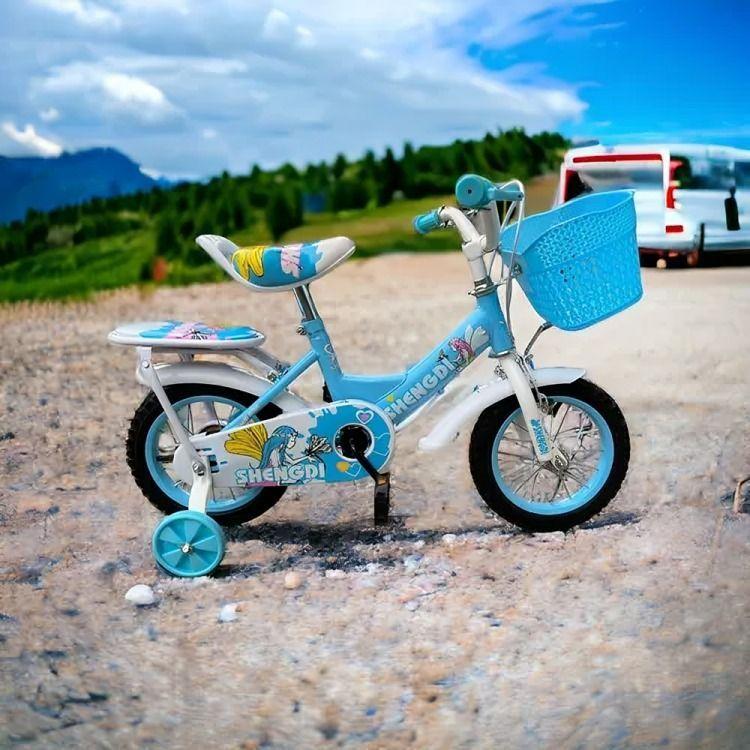 Bicicleta Aro 12  Shengdi con Canasto Y Ruedas De Apoyo celeste-2