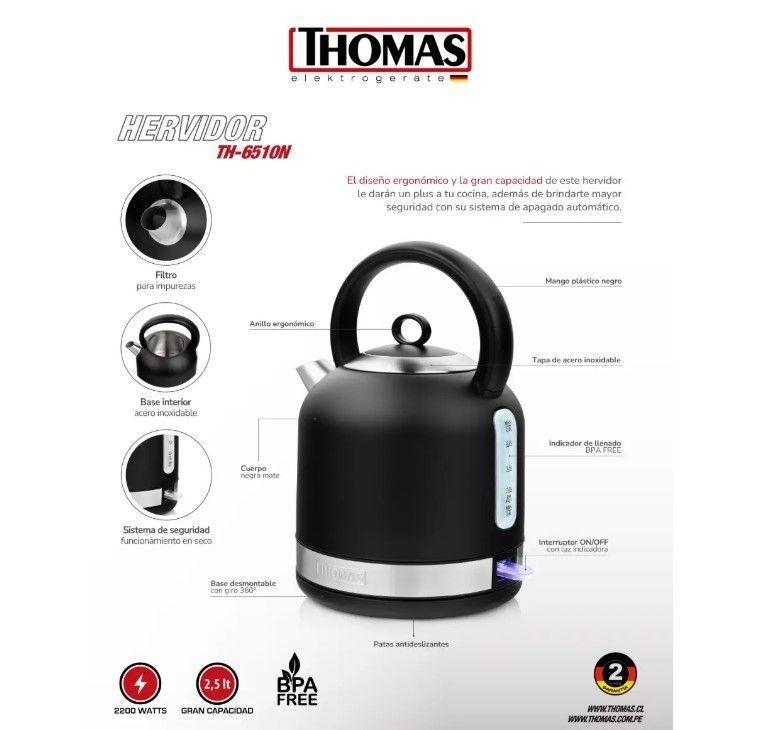 Hervidor Negro Mate 2,5 Lts TH-6510N Thomas-3