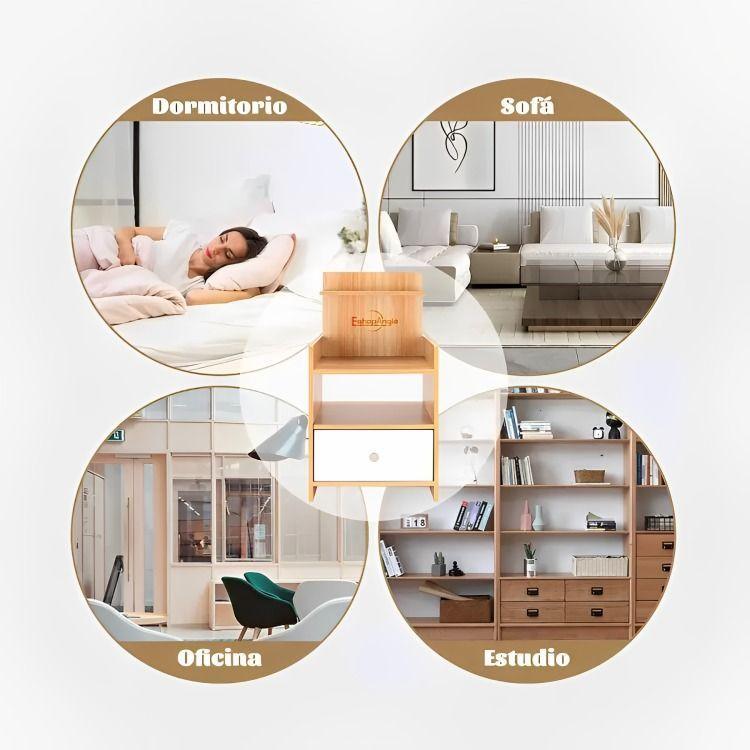 Velador 2 Cajones Mesa De Noche Retro 48x30x43 Cm-5