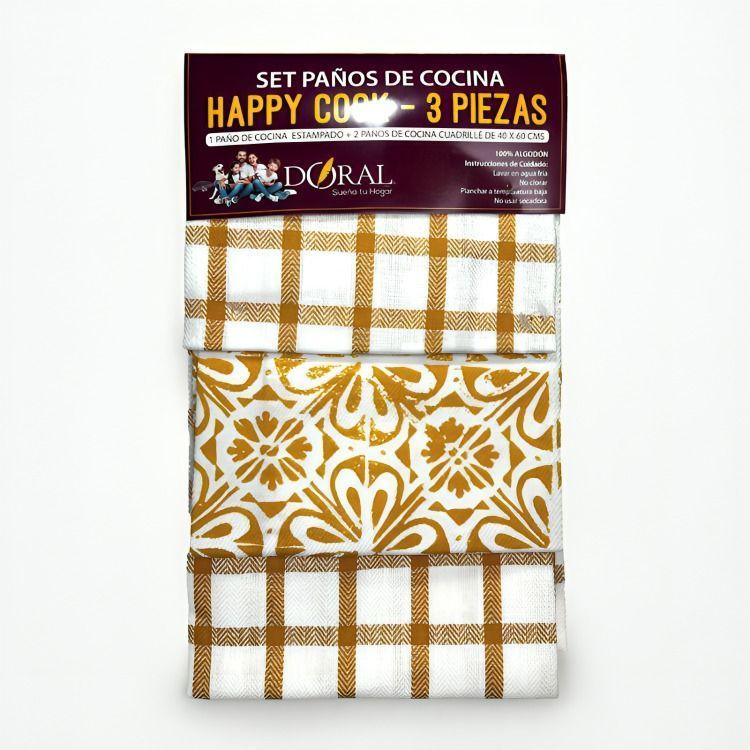 Set 3 Paños de Cocina Happy Cook Amarillo -2