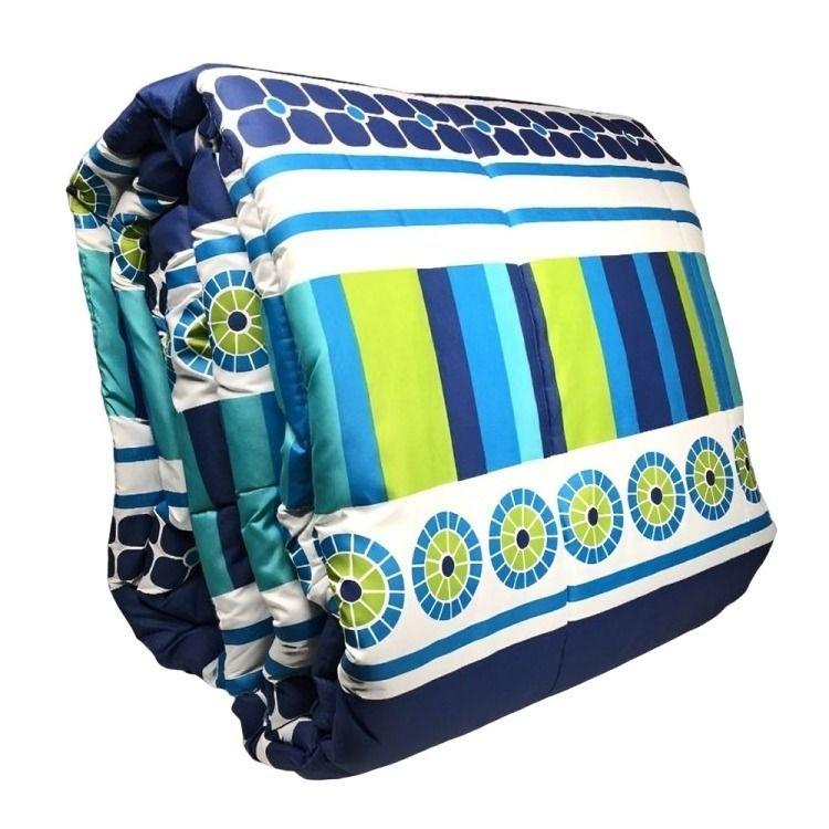 Plumón Estampado + Funda + Sábanas 1,5 plazas / Geométrico Azul - Verde -0