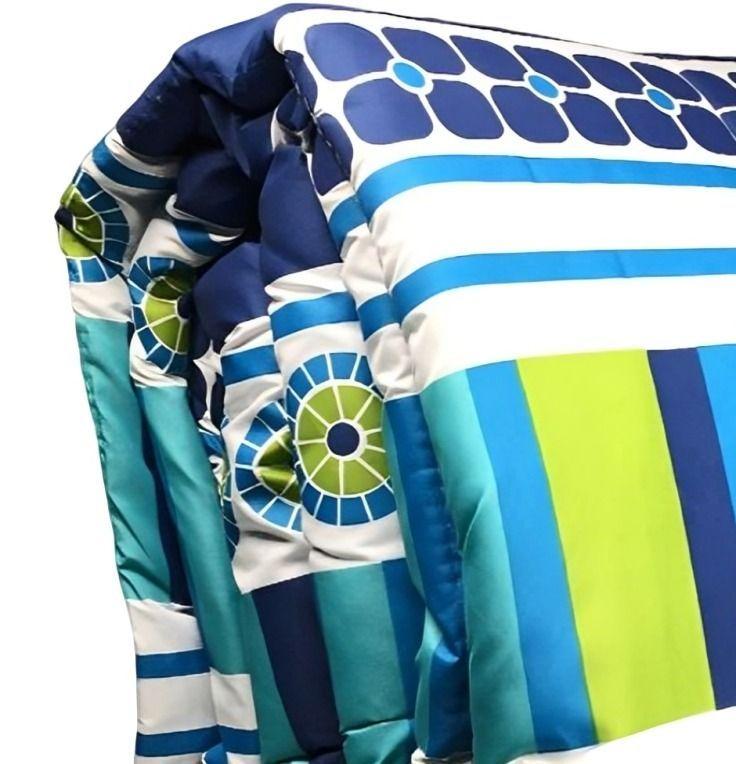 Plumón Estampado + Funda + Sábanas 1,5 plazas / Geométrico Azul - Verde -1