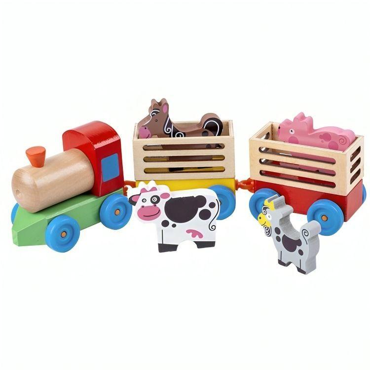 Tren de Madera de Juguete con Animales de Granja-0