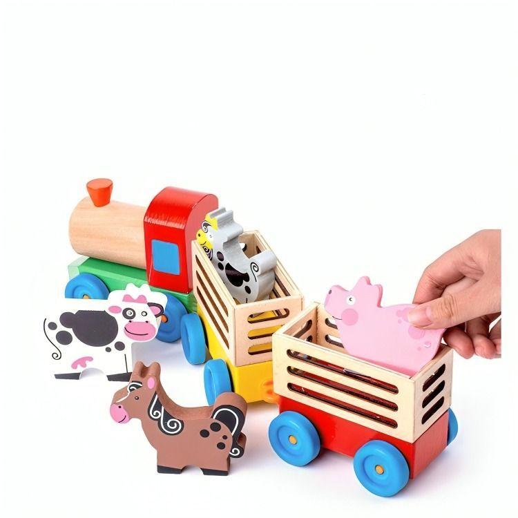 Tren de Madera de Juguete con Animales de Granja-1