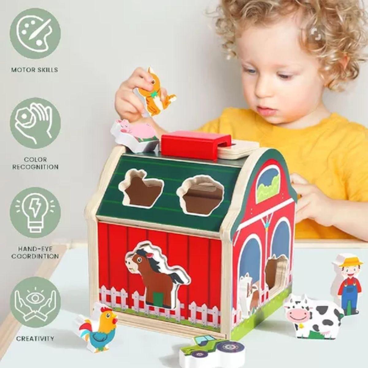 Juguete Encaje Granja Animales De Madera Didáctico Niños-3