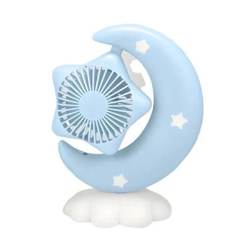 MINI VENTILADOR LUNA CON LUCES PARA MESA COLOR CELESTE-0
