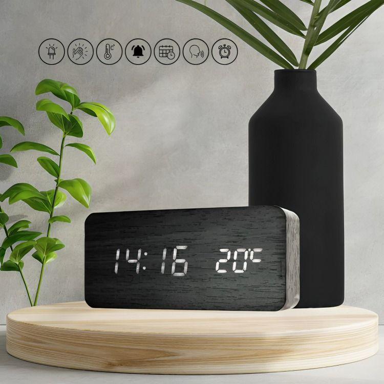 Reloj Digital LED Tipo Madera Zen Negro-2