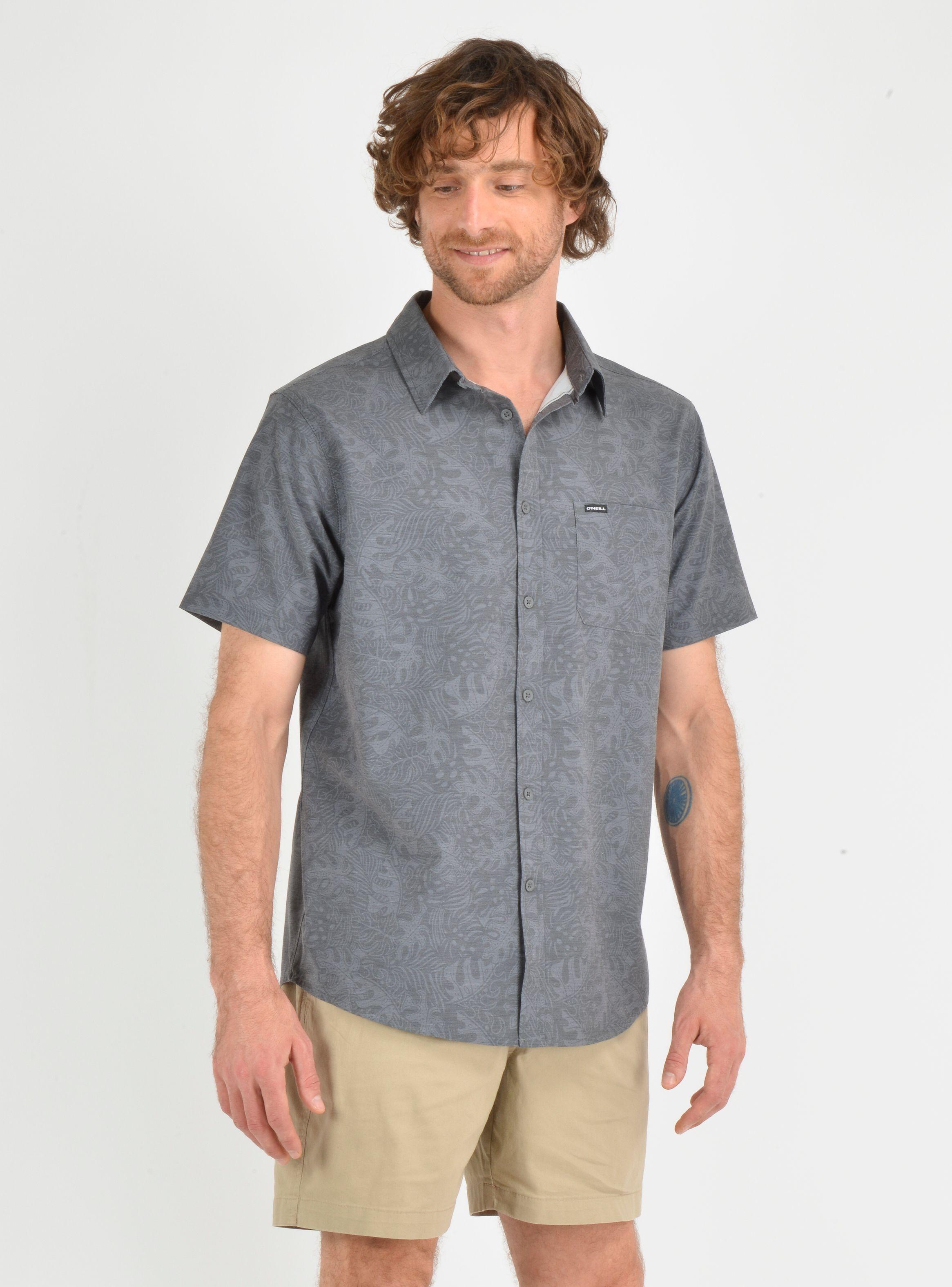CAMISA MANGA CORTA TVLR UPF TRAVERSE  LEAF  GRIS-3