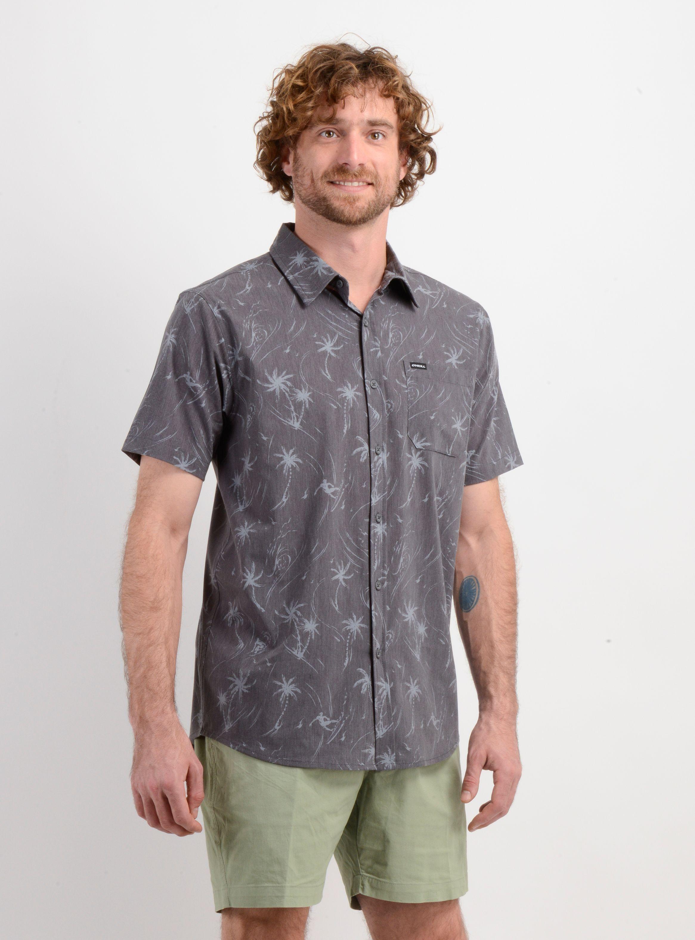 CAMISA MANGA CORTA TRVLR TRAVERSE PALM GRIS OSCURO-3
