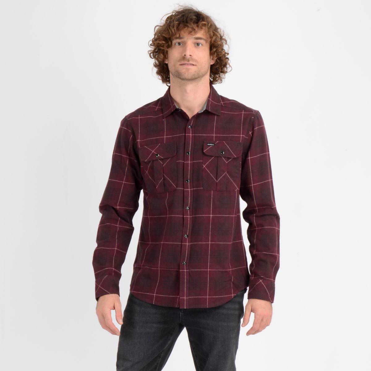 CAMISA MANGA LARGA MYTHIC PLAID FLANNEL ROJO OSCURO-0