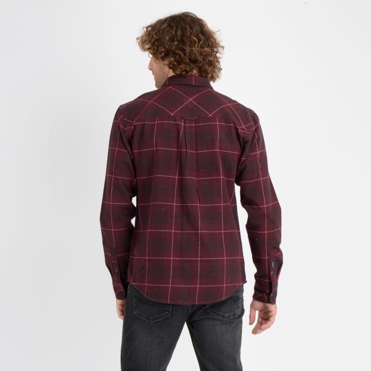 CAMISA MANGA LARGA MYTHIC PLAID FLANNEL ROJO OSCURO-1