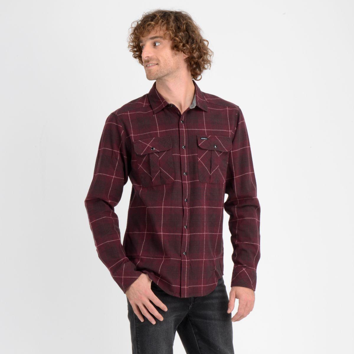 CAMISA MANGA LARGA MYTHIC PLAID FLANNEL ROJO OSCURO-2