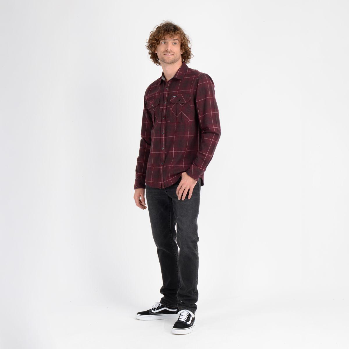 CAMISA MANGA LARGA MYTHIC PLAID FLANNEL ROJO OSCURO-3