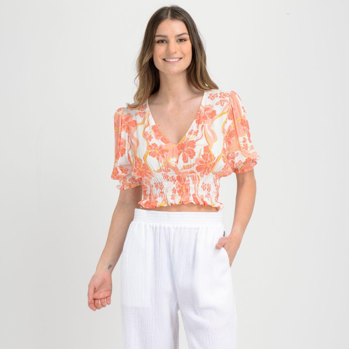 BLUSA MANGA CORTA PRINT  NARANJO CLARO-0