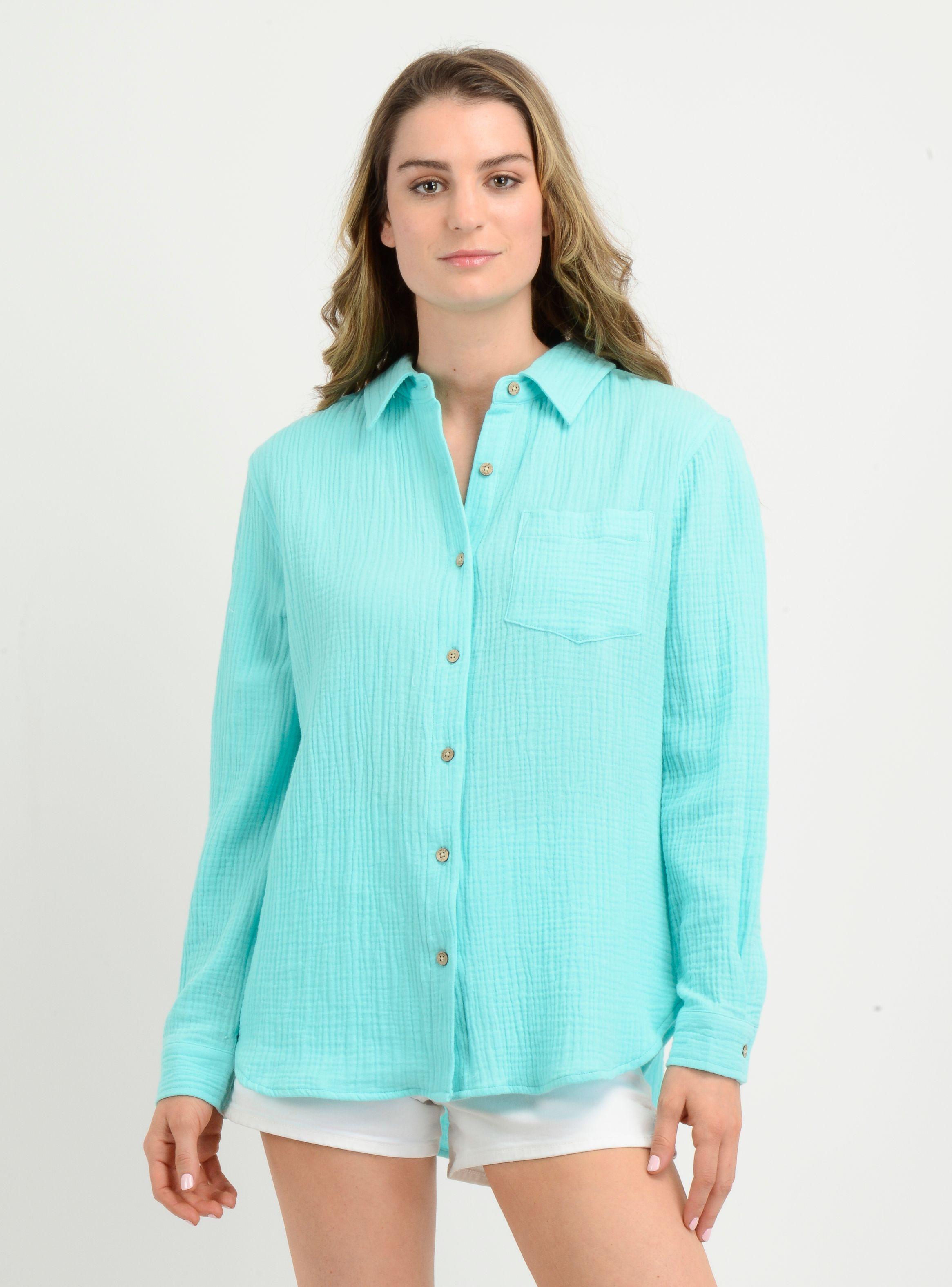 BLUSA MANGA LARGA LENI  AZUL TURQUESA / AGUA-0