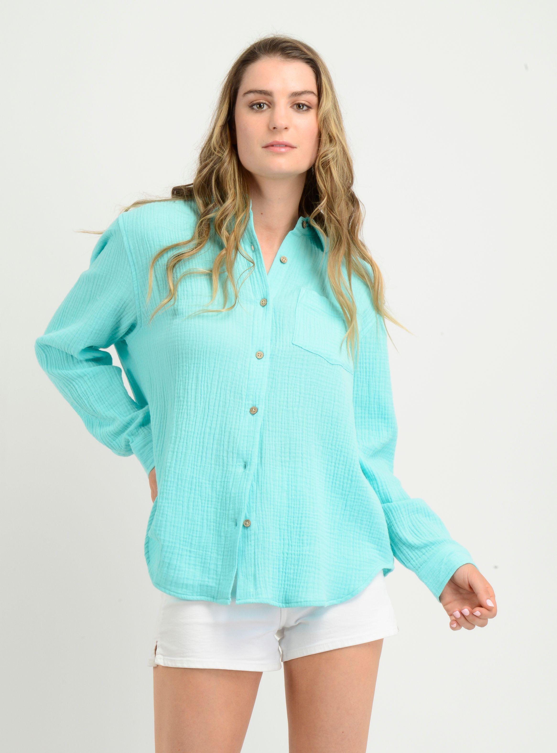 BLUSA MANGA LARGA LENI  AZUL TURQUESA / AGUA-3