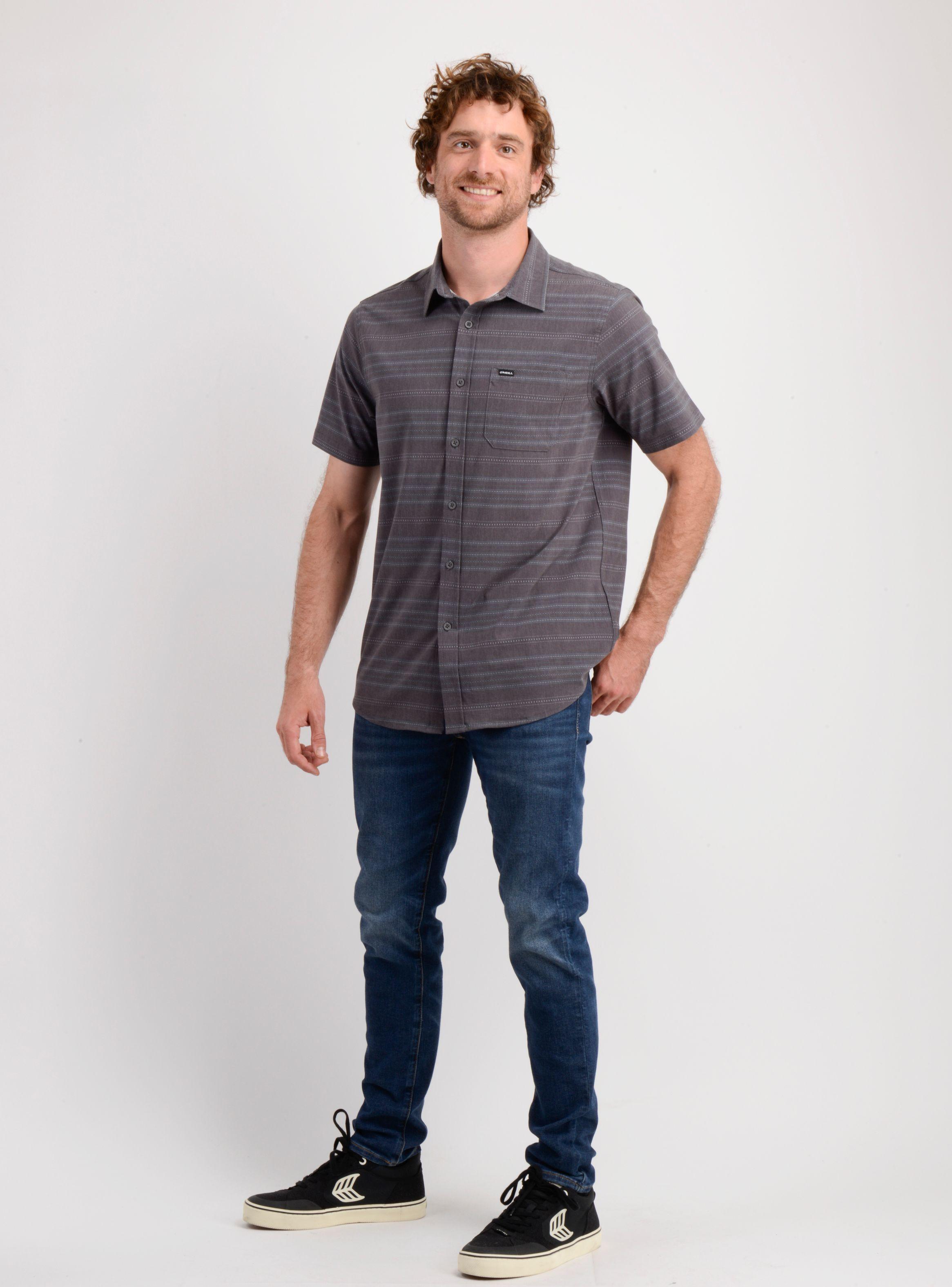 CAMISA MANGA CORTA TRVLR TRAVERSE STRIPE GRIS OSCURO-2