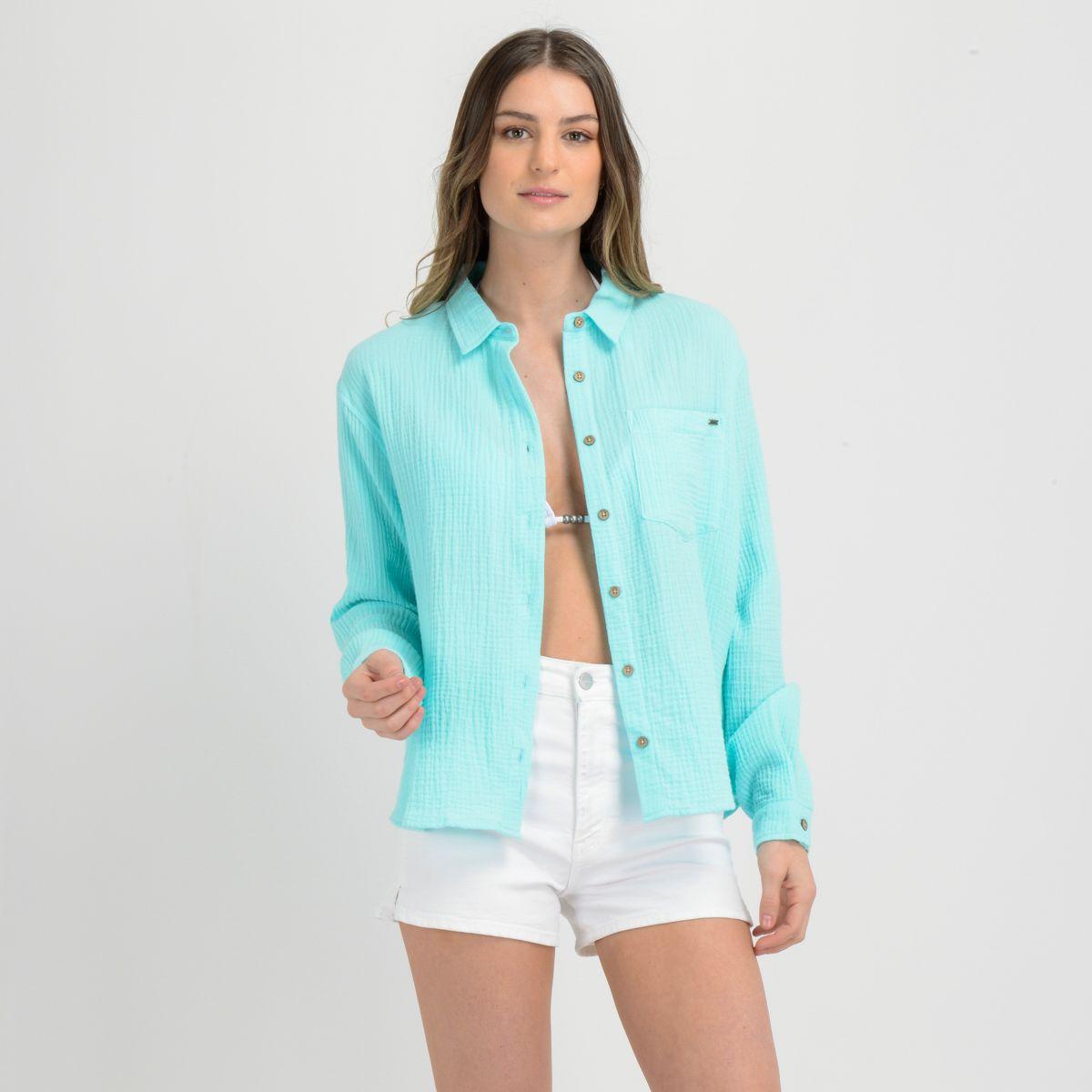 BLUSA MANGA LARGA SOLID  AZUL TURQUESA-1
