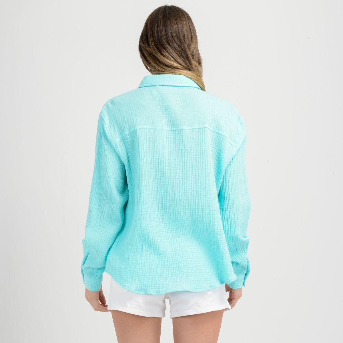 BLUSA MANGA LARGA SOLID  AZUL TURQUESA-2