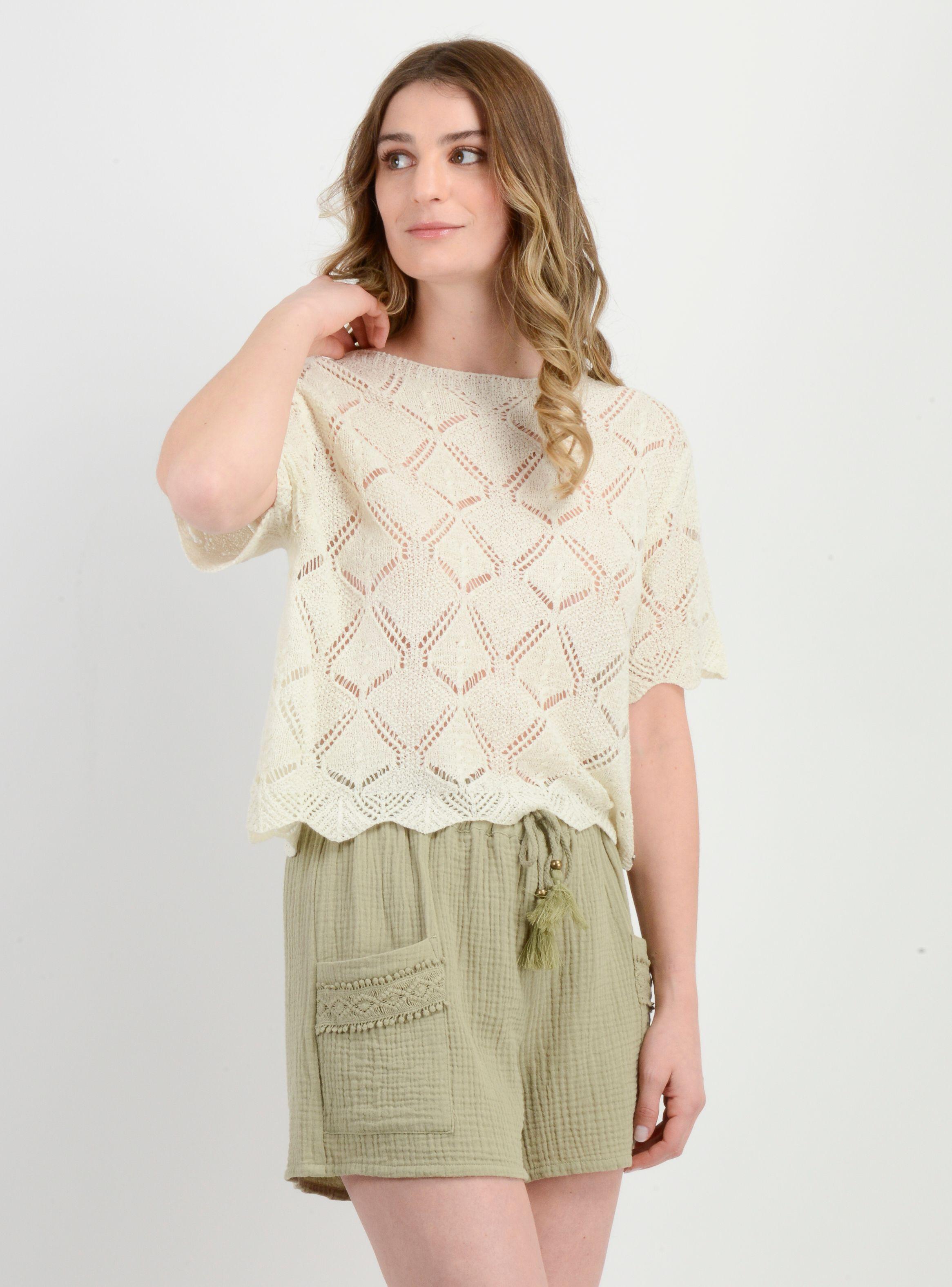 POLERA TEJIDA MANGA CORTA ELLISON BEIGE CLARO-3