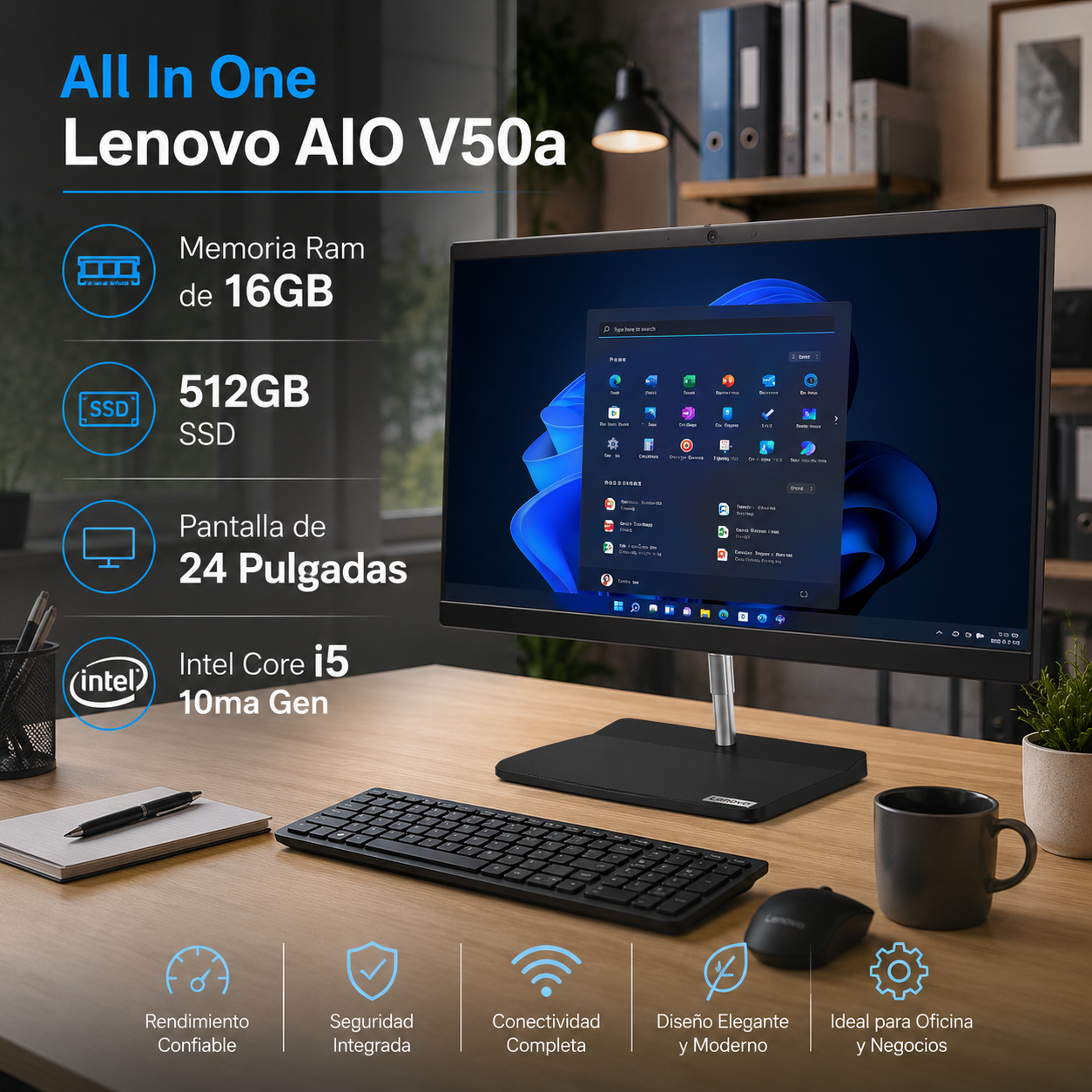 All In One Lenovo AIO V50a Core i5 16GB Ram SSD 512GB REACONDICIONADO MUY BUENAS CONDICIONES-3