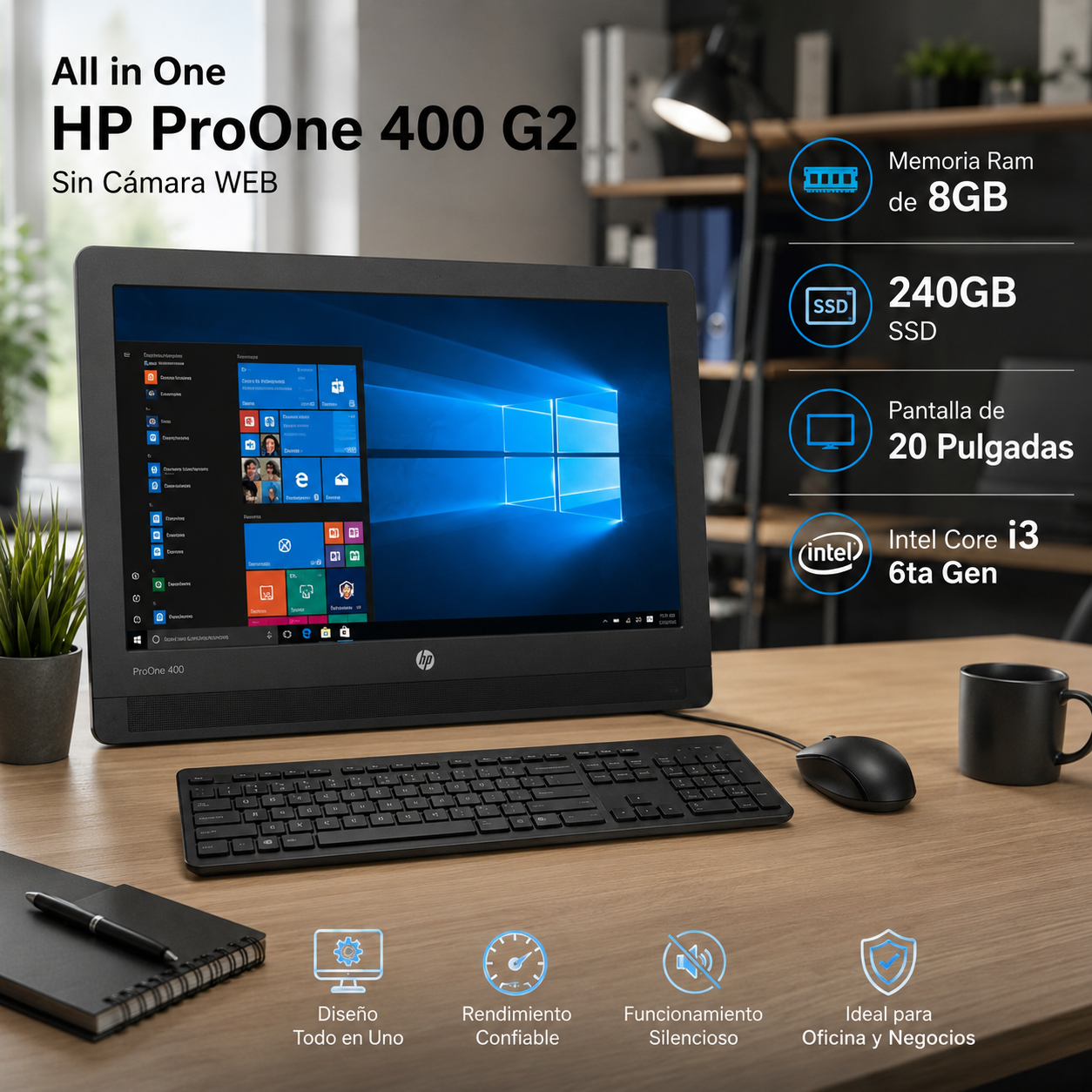 All in One HP ProOne 400 G2 Core i3 6ta Gen 8GB Ram 240GB SSD SIN CAMARA REACONDICIONADO-3
