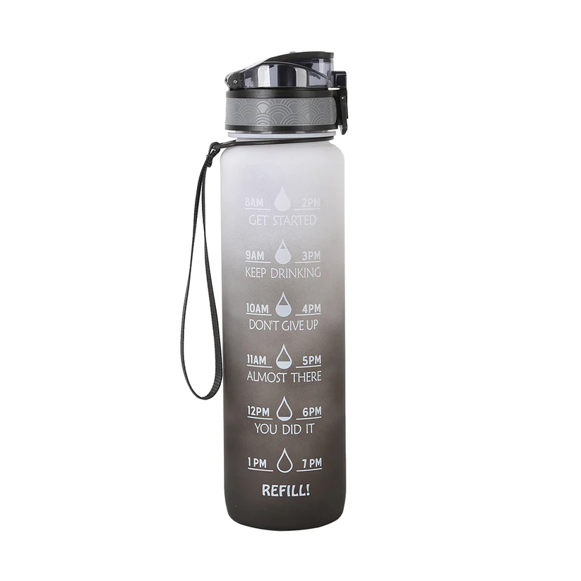 Botella Agua 1 Litro Marcador Horario Sin Bpa Blanco - Negro-0