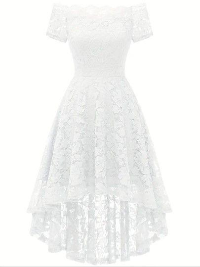 Vestido Hombros Libres Manga Corta, Falda Mullet.-0