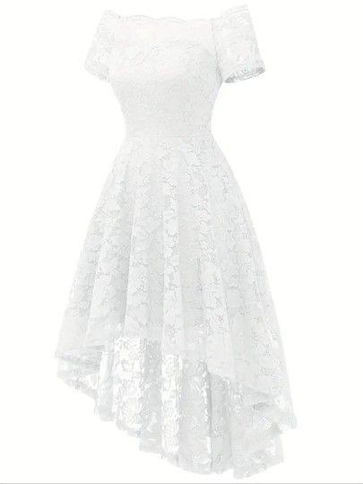 Vestido Hombros Libres Manga Corta, Falda Mullet.-1