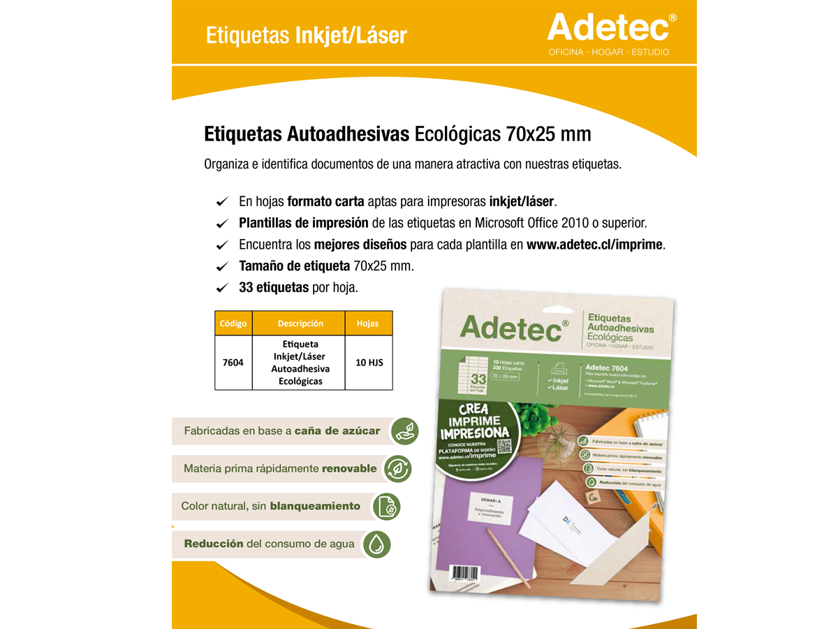 Etiquetas Inkjet/laser Ecológica 70x25 Mm X 10 Hj - 7604-1
