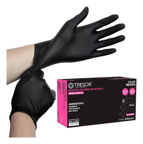 Guantes Tresor Color Negro Talla L De Nitrilo X 100 Unidades-2