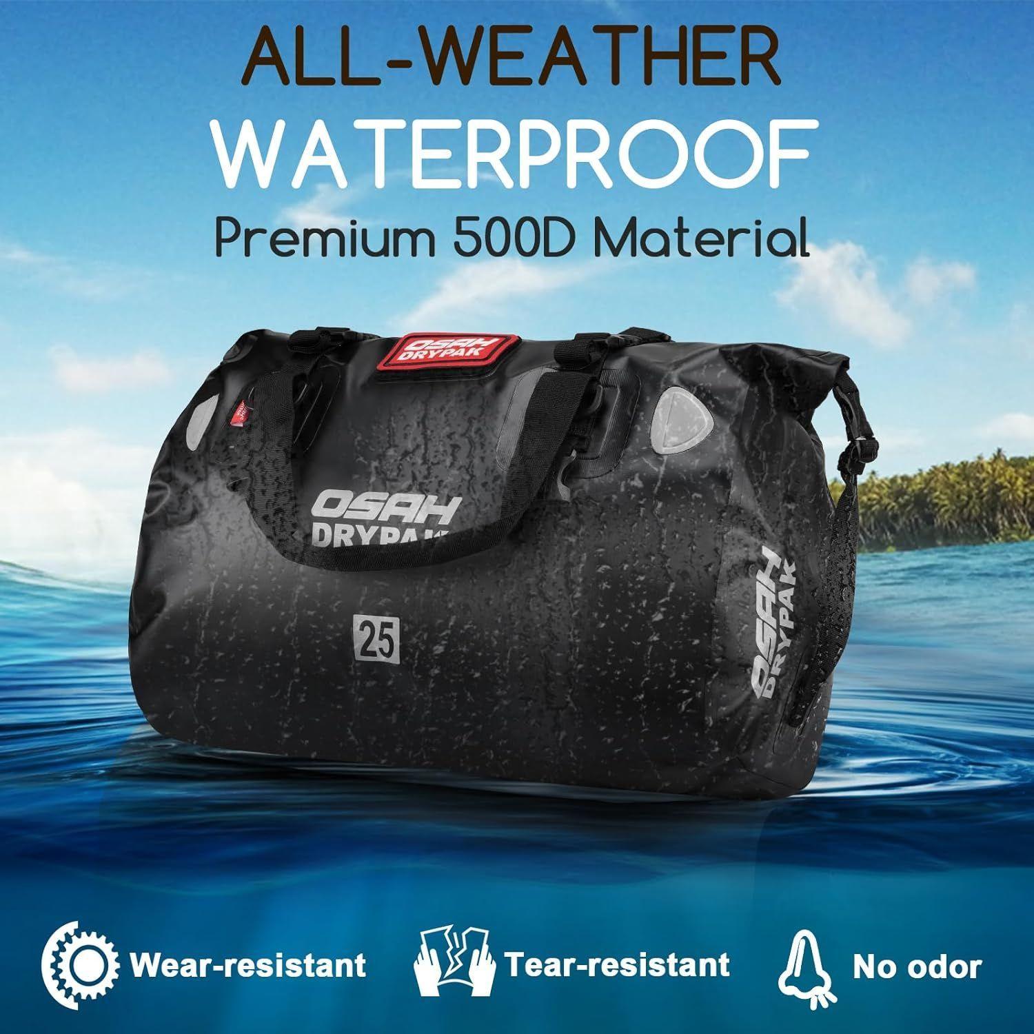 Bolso seco impermeable NEGRO 25L – Bolsa equipaje de motocicleta con correas para asiento trasero-4