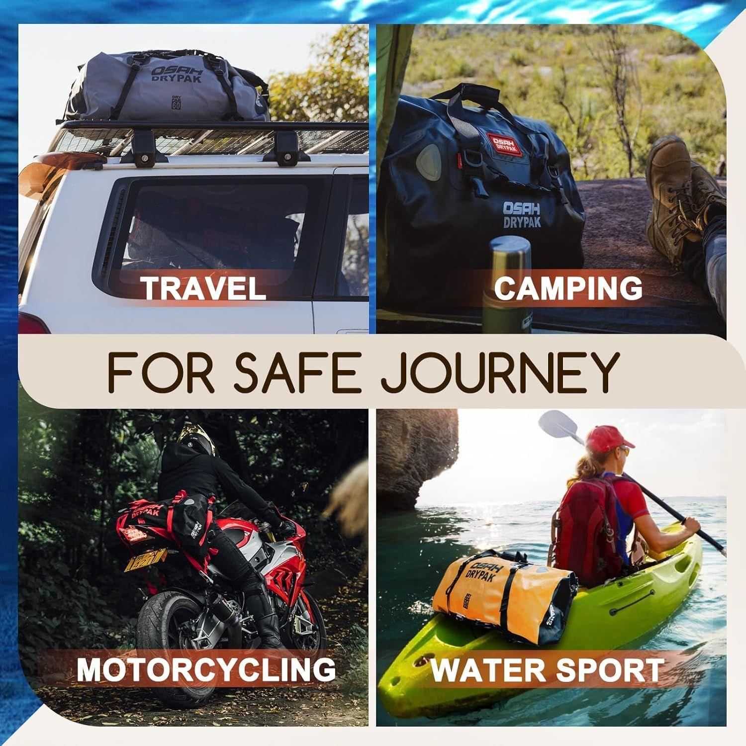 Bolso seco impermeable NEGRO 25L – Bolsa equipaje de motocicleta con correas para asiento trasero-2